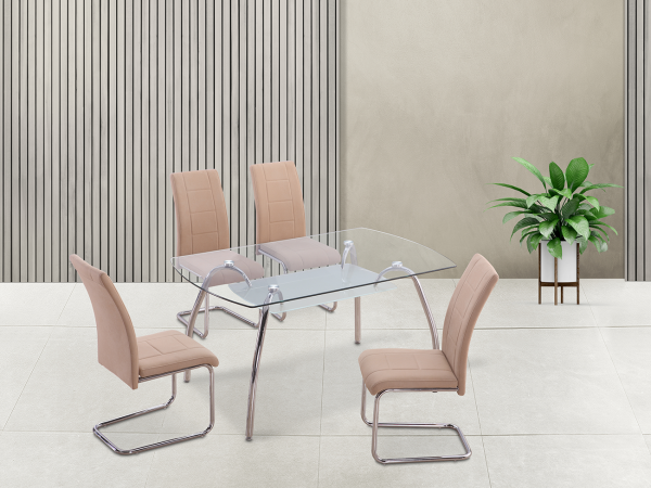 Conjunto beig Mesa Rectangular Fija Theo patas cromadas