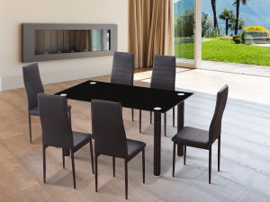 Conjunto_negro Conjunto Leo mesa + 6 sillas tapizado PU