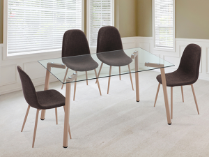 Conjunto Mesa Clara + 4 Sillas Bruno Tap. Marrón