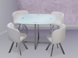Conjunto mesa comedor Fija + 4 sillas Lucas tapizado Blanco