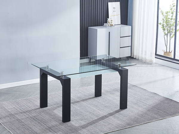 Rio_MESA_negra copia Conjunto mesa Comedor Cristal Rio + 4 Sillas Alba Beig/gris