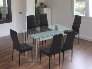 Conjunto de Mesa Iris + 6 Sillas Maia Tap. Gris