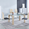 Conjunto Rio mesa Cristal Comedor Fija + 4 Sillas tap. Madera