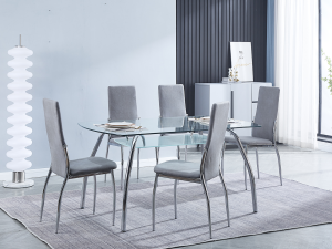 Conjunto mesa Theo + 6 Sillas Emma tap. Merengo