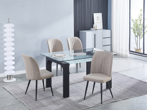 Conjunto mesa Comedor Cristal Rio + 4 Sillas Alba Beig/gris