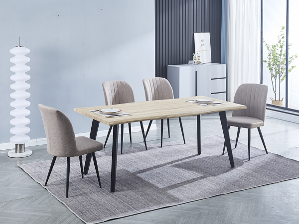conjunto Conjunto de Comedor con Mesa Fija MDF y 4 Sillas Tapizadas en Tela Beig / Gris