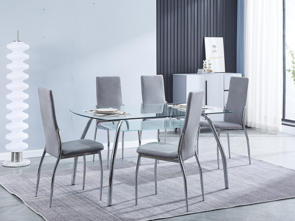 Conjunto mesa Theo + 6 Sillas Emma tap. Merengo