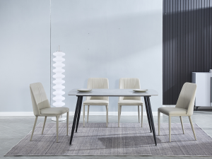Conjunto mesa comedor imitación Mármol + 4 sillas tapizadas Latte / Tórtora