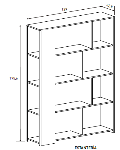medidas Estantería 192 cm asimétrica color Mauvella