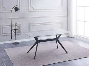 Mesa de Comedor Fija Rectangular con Tapa Cerámica Imitación Mármol